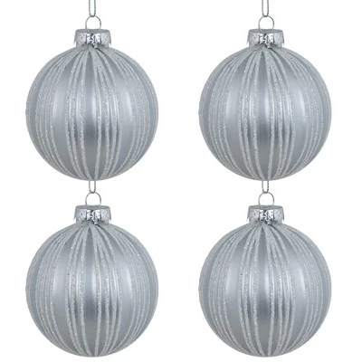 Northlight 4ct Silver and White Glitter Striped Glass Ball Christmas Ornaments 3" 6 Northlight 4ct Silver and White Glitter Striped Glass Ball Christmas Ornaments 3" - Image 4