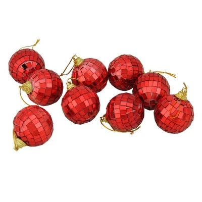 Northlight 9ct Mirrored Glass Disco Ball Christmas Ornament Set 1.5" - Red 3 Northlight 9ct Mirrored Glass Disco Ball Christmas Ornament Set 1.5" - Red