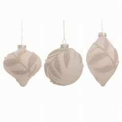 Transpac Glass White Christmas Leaf Ornaments Set of 3