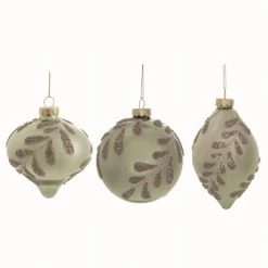 Transpac Glass Green Christmas Pale Ornaments Set of 3