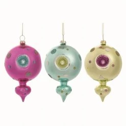 Transpac Glass Multicolor Christmas Glam Retro Ornaments Set of 3