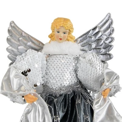 Northlight 12" Slate and Metallic Silver Sequined Angel Christmas Tree Topper, Unlit 8 Northlight 12" Slate and Metallic Silver Sequined Angel Christmas Tree Topper, Unlit - Image 6