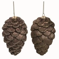 Transpac Glass Copper Christmas Acorn Ornaments Set of 2