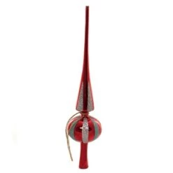 Cody Foster Tree Topper Finial 12.5" Red Modern Tree Topper Glittered Stripes - Tree Toppers