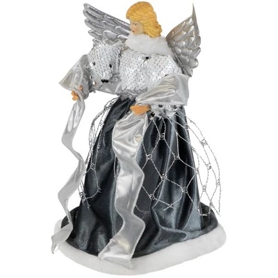Northlight 12" Slate and Metallic Silver Sequined Angel Christmas Tree Topper, Unlit 4 Northlight 12" Slate and Metallic Silver Sequined Angel Christmas Tree Topper, Unlit - Image 2