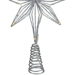 Northlight 13.75" LED Lighted B/O Silver Glittered Geometric Star Christmas Tree Topper - Warm White Lights -Christmas Ornaments Sales GUEST 3068e74e 5834 4ea3 a964 4bfd38687452