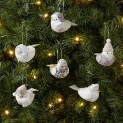 Featherly Friends Fabric Bird Christmas Tree Ornament Set 6pc - Wondershop™ Neutral