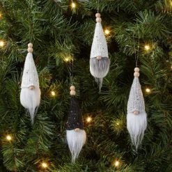 Fabric Gnome Christmas Tree Ornament Set 4pc Black/White/Gray - Wondershop™