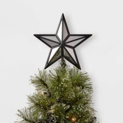 11.375" Lit Mirrored Star Christmas Tree Topper Black - Wondershop™