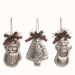 Transpac Metal Silver Christmas Molded Ornaments Set of 3