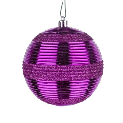 National Tree Company First Traditions Christmas Tree Ornaments, Purple with Glitter Stripes, Set of 6 4 National Tree Company First Traditions Christmas Tree Ornaments, Purple with Glitter Stripes, Set of 6 - Image 2