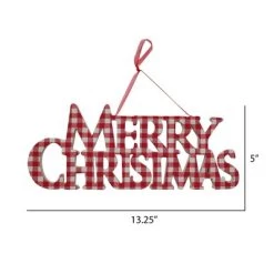 Vickerman 13" Red and White Plaid Merry Christmas Christmas Ornament, 3 pieces per bag