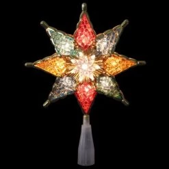 Northlight 8" Pre-Lit Red and Green Crystal 8-Point Star Christmas Tree Topper - Clear Lights