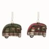 Transpac Glass Green Christmas Plaid Camper Ornaments Set of 2 -Christmas Ornaments Sales GUEST 53f640cf e514 4392 8847 6730125a2b81