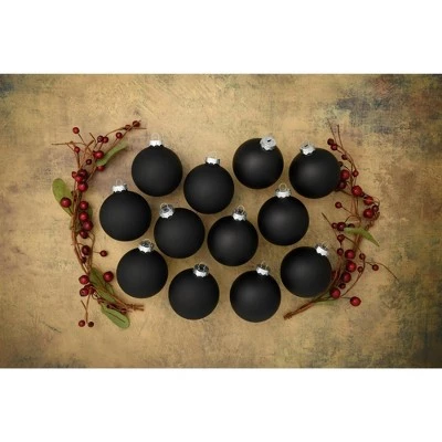 Northlight 12ct Black Matte Glass Christmas Ball Ornaments 2.75" (70mm) 3 Northlight 12ct Black Matte Glass Christmas Ball Ornaments 2.75" (70mm)