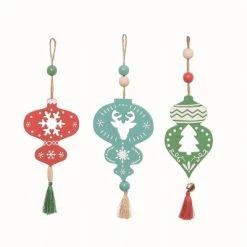 Transpac Wood Multicolor Christmas Kitsch Ornaments Set of 3