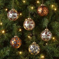 Leopard Print Shatter-Resistant Round Christmas Tree Ornament Set 9pc - Wondershop™