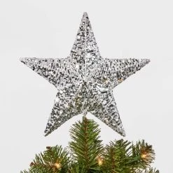 10in LED Lit Sequin Wrapped Star Christmas Tree Topper Silver - Wondershop™