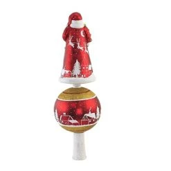 Blu Bom 16.0" Village Santa Reflector Finial Tree Topper Ball Glittered - Tree Toppers
