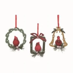 Transpac Resin Multicolor Christmas Framed Cardinal Ornaments Set of 3