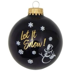 Christmas by Krebs 4ct Ebony Black and Gold "Let It Snow!" 2-Finish Christmas Ball Ornaments 2.5" (67mm)