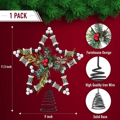 Ornativity Rattan Star Tree Topper with Holly and Mistletoe 6 Ornativity Rattan Star Tree Topper with Holly and Mistletoe - Image 4