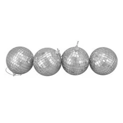 Northlight 4ct Silver Splendor Mirrored Glass Disco Ball Christmas Ornaments 4" (100mm)