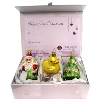 Inge Glas Baby's First Christmas Gift Set - Three Ornaments 3.5 Inches - Santa Tree Duck - 10095S015 - Glass - Multicolored 4 Inge Glas Baby's First Christmas Gift Set - Three Ornaments 3.5 Inches - Santa Tree Duck - 10095S015 - Glass - Multicolored - Image 2