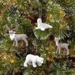 4pk Faux Fur Animals Christmas Tree Ornament Set Polar Bear/Seal/Fawn/Buck - Wondershop™