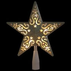 Northlight 8.25" Gold Glitter Star Christmas Tree Topper - Clear Lights
