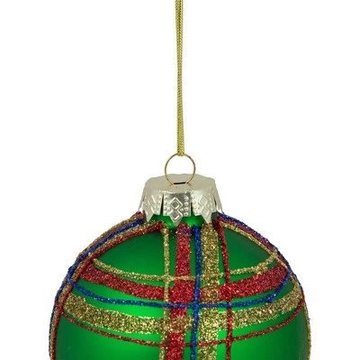 Northlight 8ct Green Plaid Glittered Glass Ball Christmas Ornaments 3.25" (80mm) 3 Northlight 8ct Green Plaid Glittered Glass Ball Christmas Ornaments 3.25" (80mm)