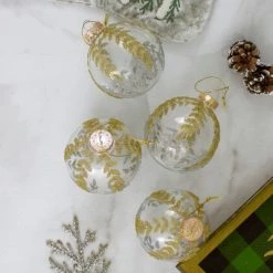 Northlight 4ct Clear and Gold Glitter Leaves Glass Christmas Ball Ornament 3.25" (80mm) -Christmas Ornaments Sales GUEST 8666b302 4796 4a7c be0f e719611fa44d