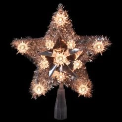 Northlight 9" Silver Tinsel Star Christmas Tree Topper - Clear Lights