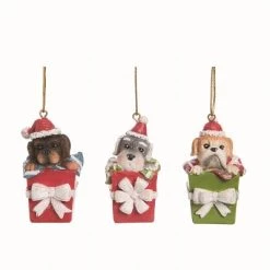 Transpac Resin Multicolor Christmas Dog Present Ornaments Set of 3