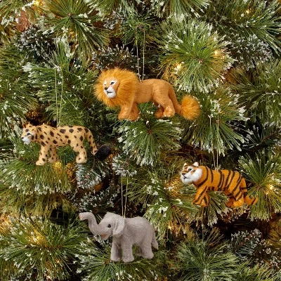 4ct Faux Fur Animal Christmas Tree Ornament Set Lion/Tiger/Elephant/Leopard - Wondershop™ 3 4ct Faux Fur Animal Christmas Tree Ornament Set Lion/Tiger/Elephant/Leopard - Wondershop™