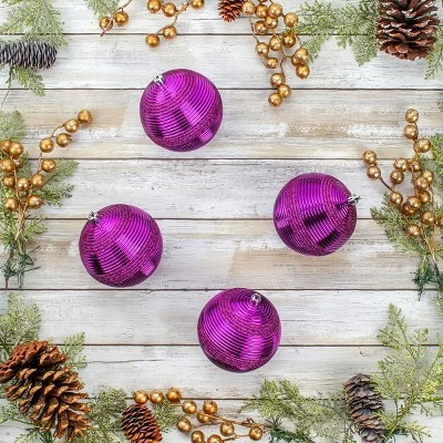 National Tree Company First Traditions Christmas Tree Ornaments, Purple with Glitter Stripes, Set of 6 3 National Tree Company First Traditions Christmas Tree Ornaments, Purple with Glitter Stripes, Set of 6