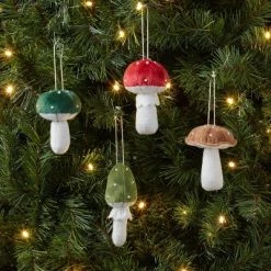 Fabric Mushroom Christmas Tree Ornament Set 4pc Green/Red/Brown - Wondershop™
