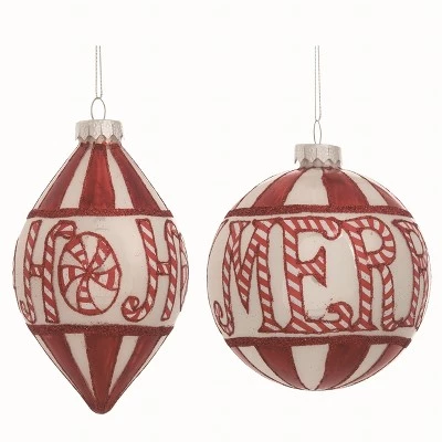 Transpac Glass Red Christmas Peppermint Ornament Set of 2 3 Transpac Glass Red Christmas Peppermint Ornament Set of 2