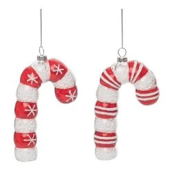 Transpac Glass 5.75 in. Multicolored Christmas Candy Cane Ornament Set of 2