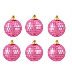 Northlight 6ct Bubblegum Pink Mirrored Glass Disco Ball Christmas Ornaments 2.75" (70mm)