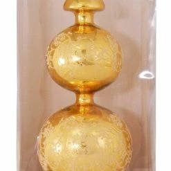 Christmas by Krebs 13" Gold Floral Glitter Lace Shiny Glass Finial Christmas Tree Topper - Unlit