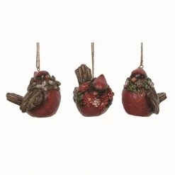 Transpac Resin Red Christmas Cardinal with Wreath Ornaments Set of 3