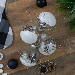 Northlight 4ct Clear and Frosted Winter Tree Glass Christmas Ball Ornaments 3.25" (80mm) -Christmas Ornaments Sales GUEST c30fa104 a72b 46b5 9cd3 d5bfd2826f97