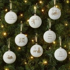 'Twelve Days of Christmas' Shatter-Resistant Round Tree Ornament Set 12pc White/Gold - Wondershop™