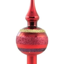 Inge Glas 11.5" Dark Red Block Stripes Finial Tree Topper Christmas - Tree Toppers