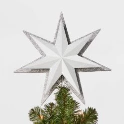 13in 21ct LED Light Glitter Star with Silver Glitter Star Christmas Tree Topper - Wondershop™