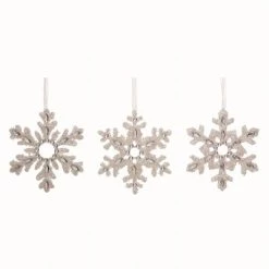 Transpac Wood White Christmas Snowflake Ornaments Set of 3
