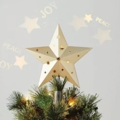 10" Pre-lit LED 'Peace/Joy' Projection Die Cut Star Christmas Tree Topper Gold - Wondershop™