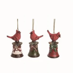 Transpac Resin Red Christmas Cardinal and Bell Ornaments Set of 3