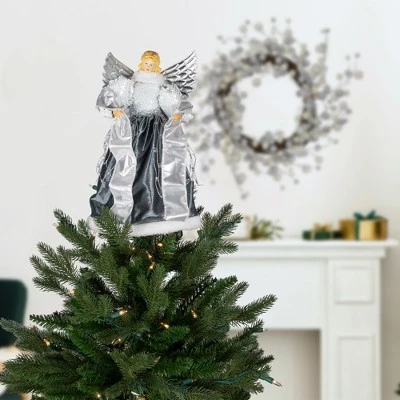 Northlight 12" Slate and Metallic Silver Sequined Angel Christmas Tree Topper, Unlit 3 Northlight 12" Slate and Metallic Silver Sequined Angel Christmas Tree Topper, Unlit